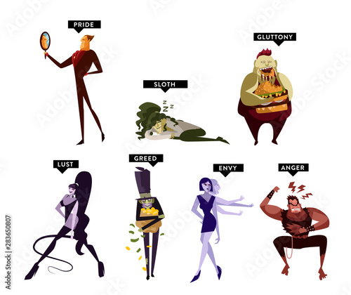 Canvastavla seven deadly sins cartoon characters