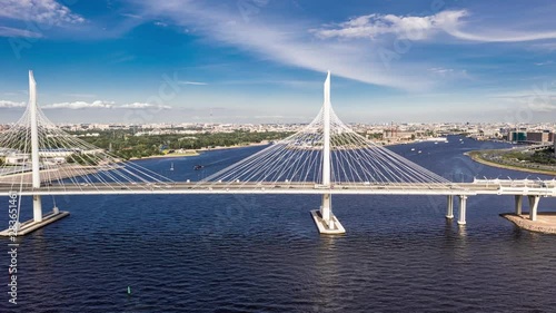The cable-stayed bridge across the Petrovsky fairway of the western high-speed diameter. St. Petersburg. Russia.