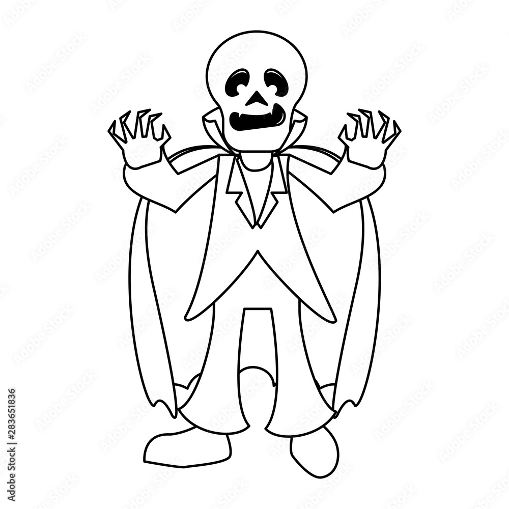 halloween october scary celebration cartoon in black and white