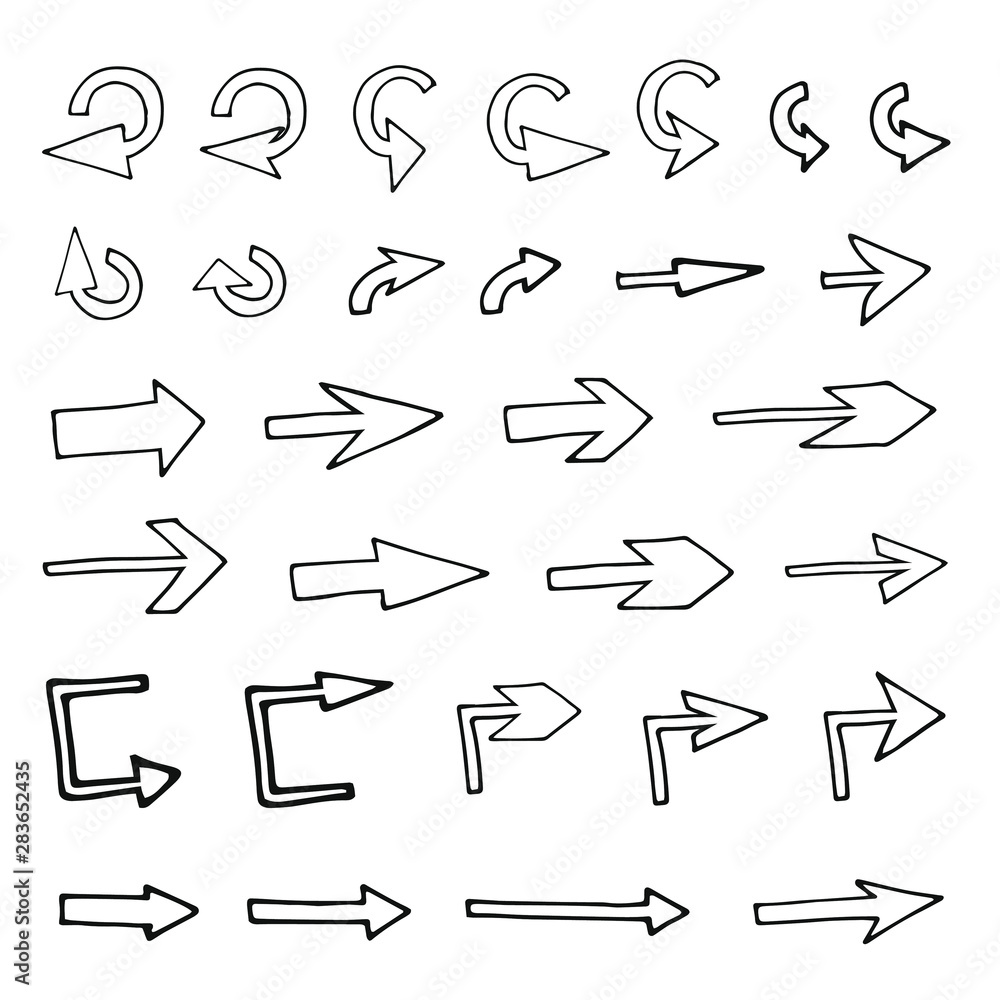 Abstract arrows in hand drawn style isolated on white background. Doodle illustration template for concept design. Abstract arrows in hand drawn style isolated on white background. Doodle illustration template for concept design.