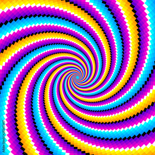 Colorful spiral mosaic pattern. Optical expansion illusion.