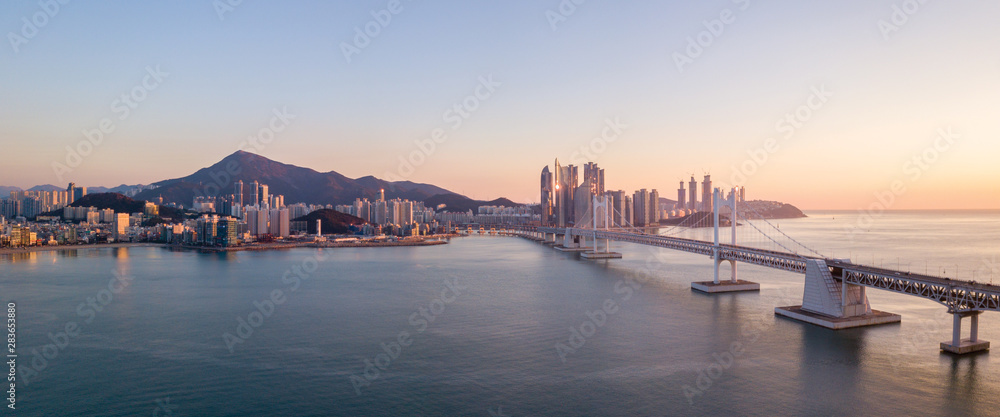 Aerial view of Gwangan Bridge in Busan City,South Korea