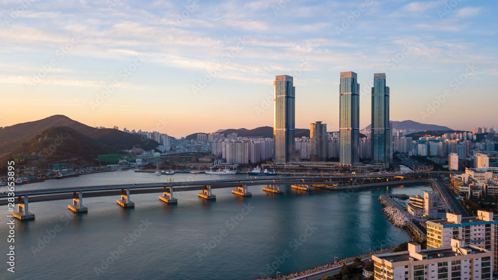 Aerial view of Gwangan Bridge in Busan City,South Korea Aerial view of Gwangan Bridge in Busan City,South Korea