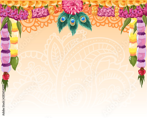  Indian garland background, great design with place for text. Vector card, banner