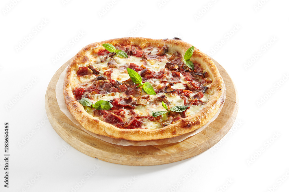 Canadian Pizza with Bacon Isolated on White Background Canadian Pizza with Bacon Isolated on White Background