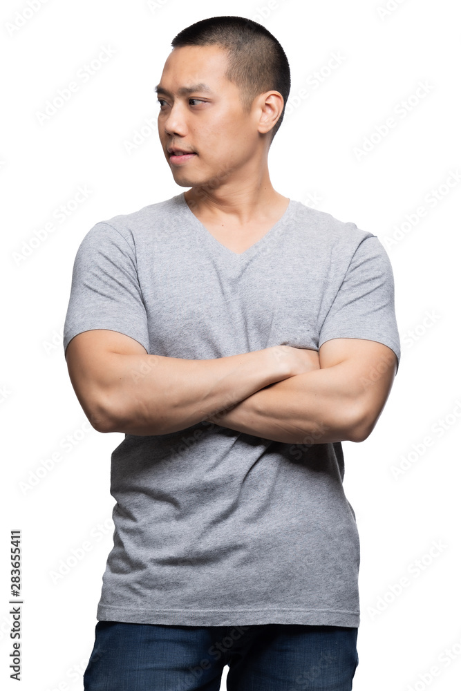 Grey top dry on asian model for mockup template Grey top dry on asian model for mockup template