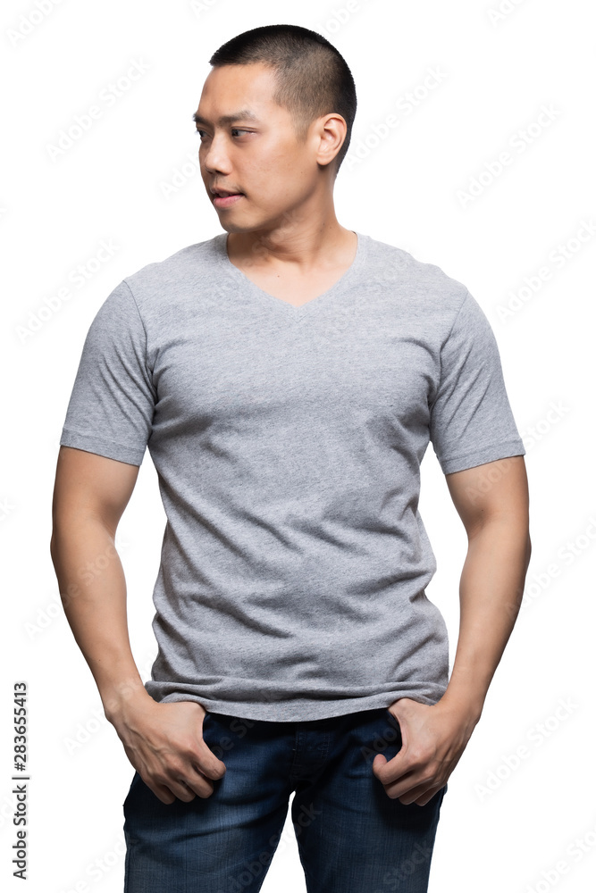 Grey top dry on asian model for mockup template Grey top dry on asian model for mockup template