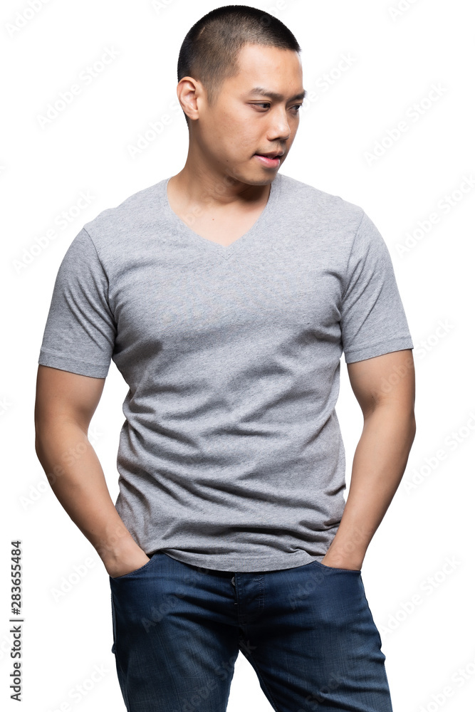 Grey top dry on asian model for mockup template Grey top dry on asian model for mockup template