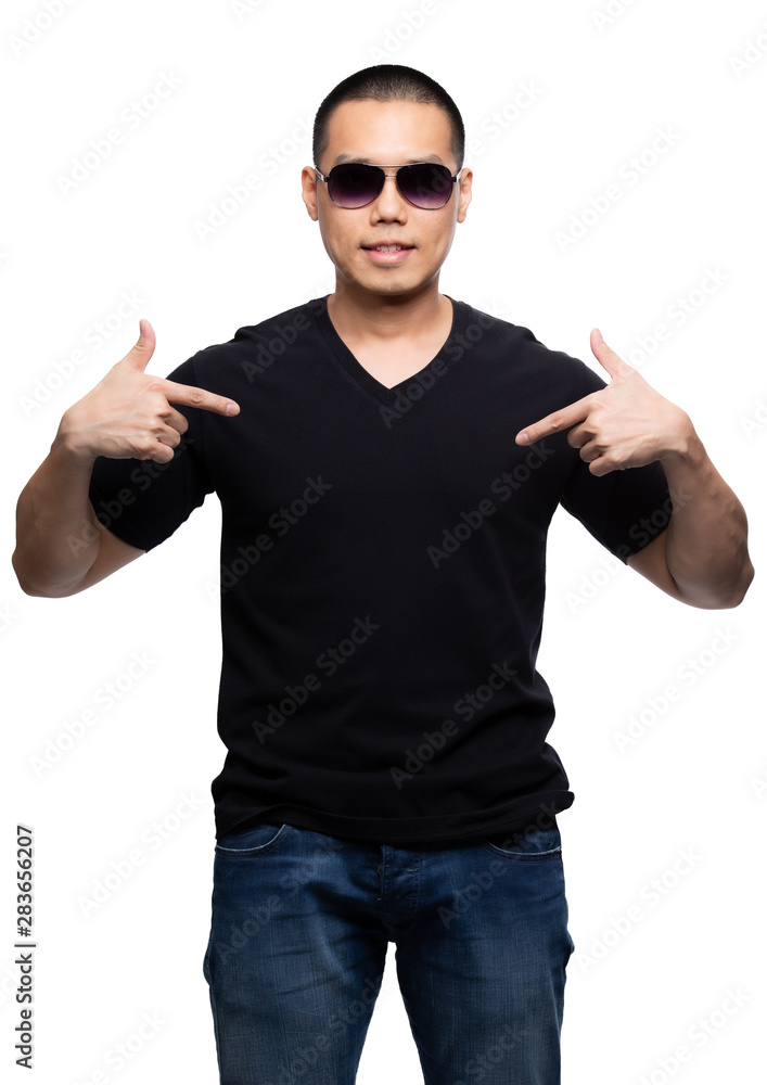 Black on asian model for v-neck tshirt blank mockup template in your clothing design. Black on asian model for v-neck tshirt blank mockup template in your clothing design.