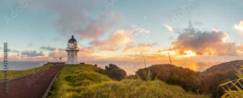 Cape Reinga, north edge of New Zealand. Beautiful seascape with lighthouse. photo