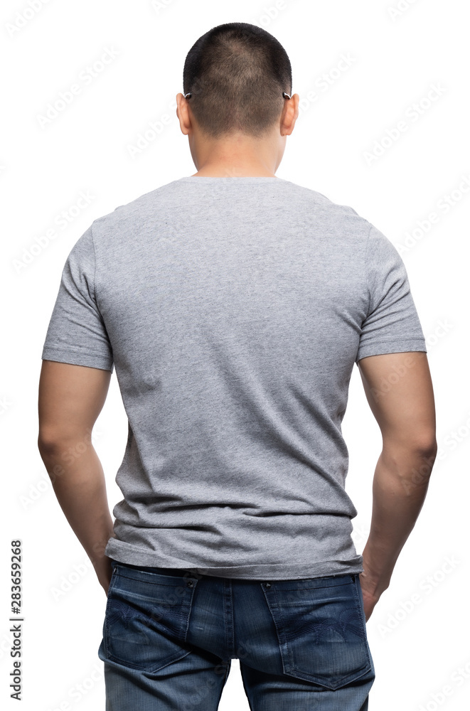 Grey top dry on asian model for v-neck tshirt blank mockup Grey top dry on asian model for v-neck tshirt blank mockup