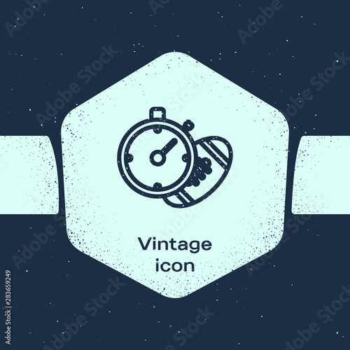 Grunge line American Football ball and stopwatch icon isolated on blue background. Set of sport equipment. Monochrome vintage drawing. Vector Illustration