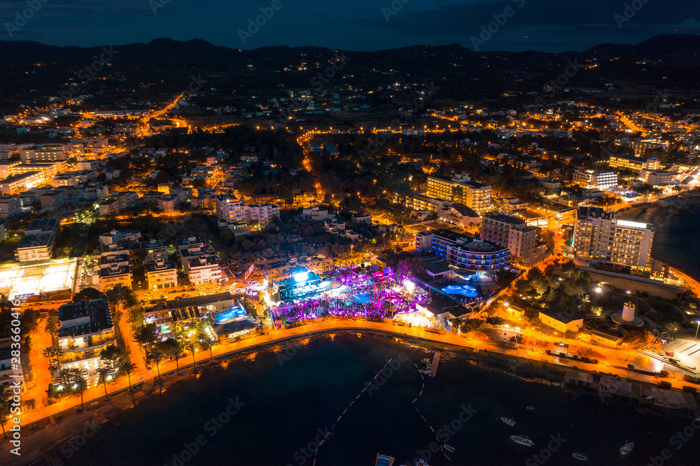 Beautiful aerial view on coast of the night city