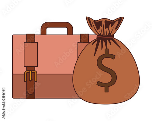 suitcase of businessman with money on white background