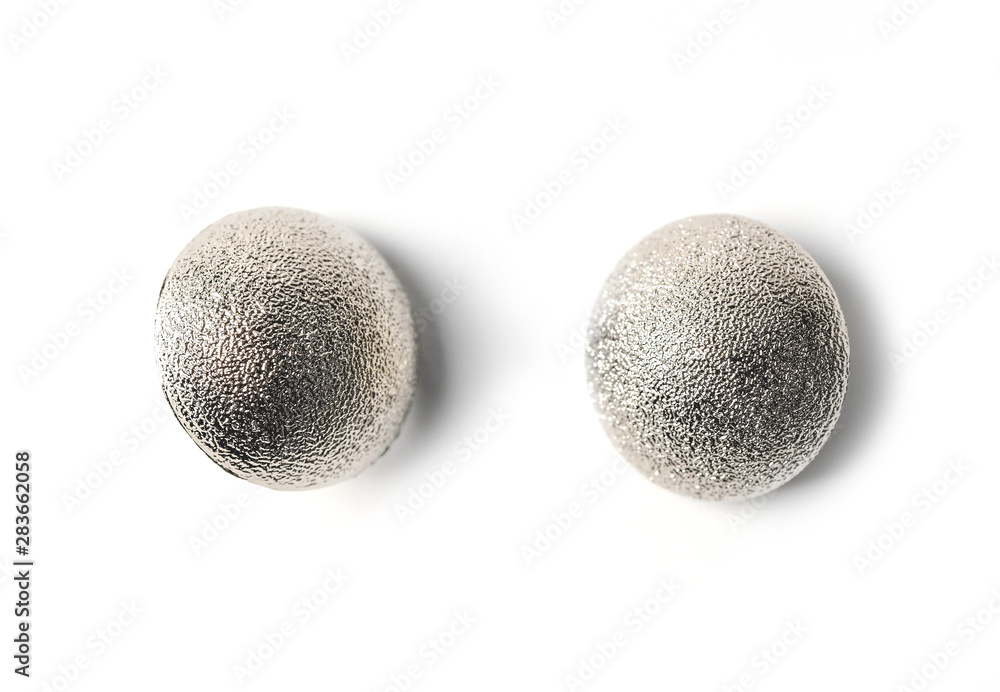 Silver metal buttons, badges isolated on white Silver metal buttons, badges isolated on white