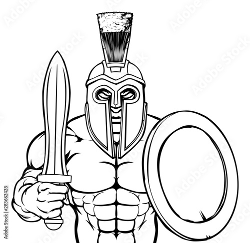 A Spartan or Trojan warrior cartoon sports mascot