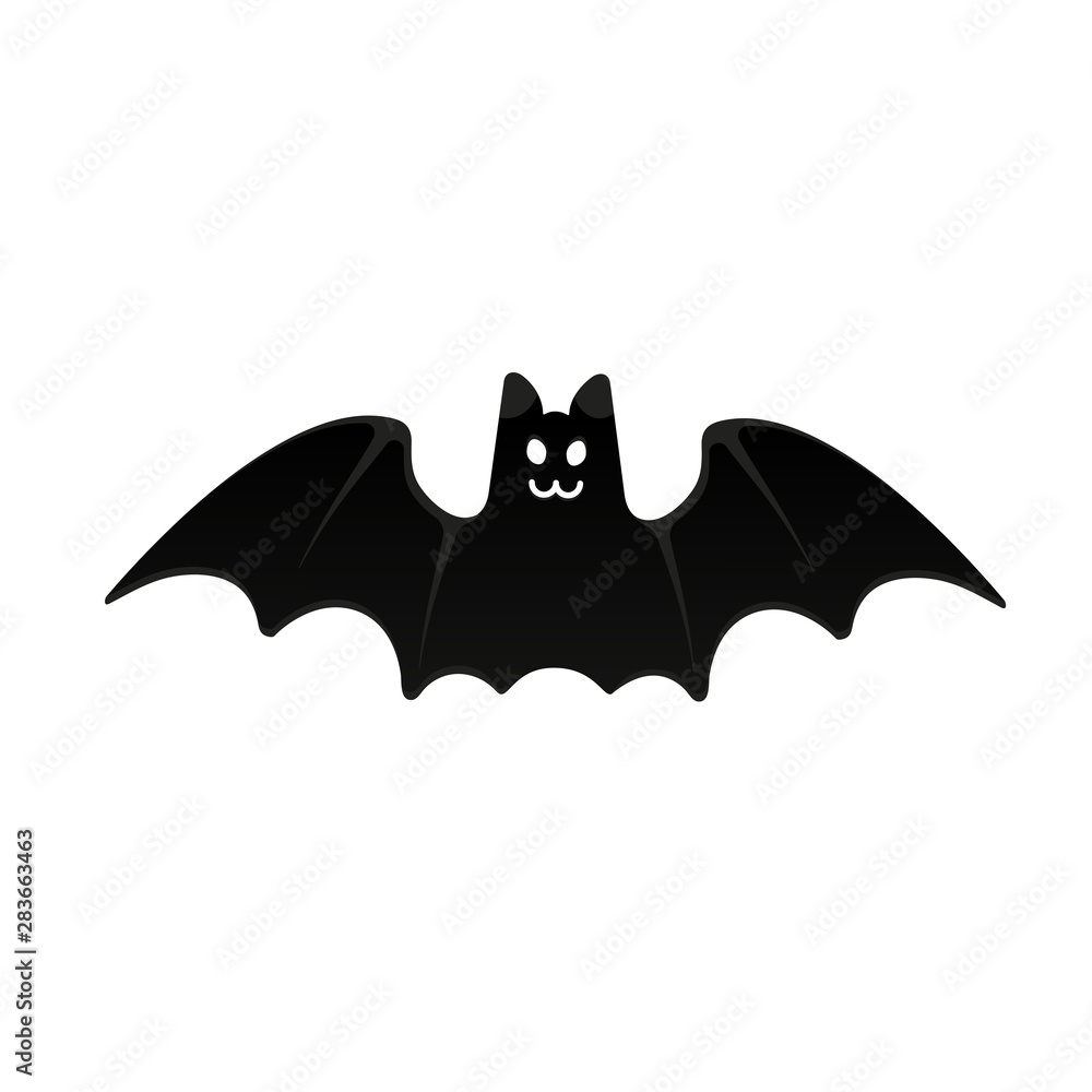 Obraz premium Halloween latający nietoperz z przerażającą twarzą płaski projekt wektor ilustracja na białym tle. Symbole obchodów Halloween.