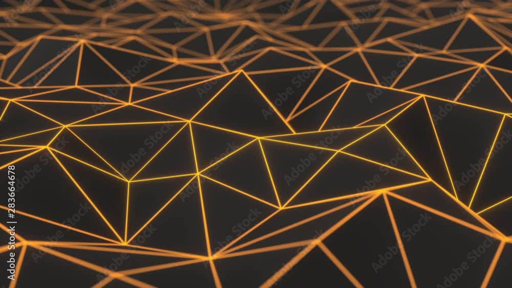 Dark low poly displaced surface with orange glowing lines