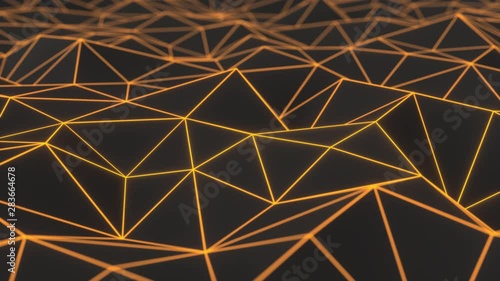 Dark low poly displaced surface with orange glowing lines