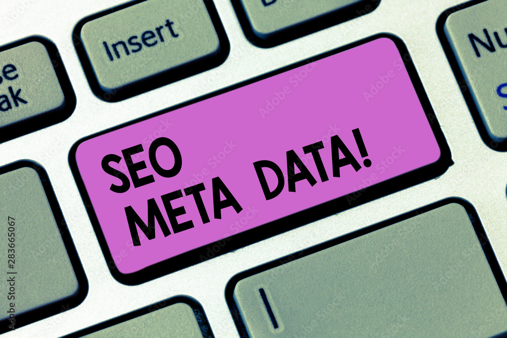 Writing note showingSeo Meta Data. Business photo showcasing Search Engine Optimization Online marketing strategy Keyboard key Intention to create computer message pressing keypad idea Writing note showingSeo Meta Data. Business photo showcasing Search Engine Optimization Online marketing strategy Keyboard key Intention to create computer message pressing keypad idea
