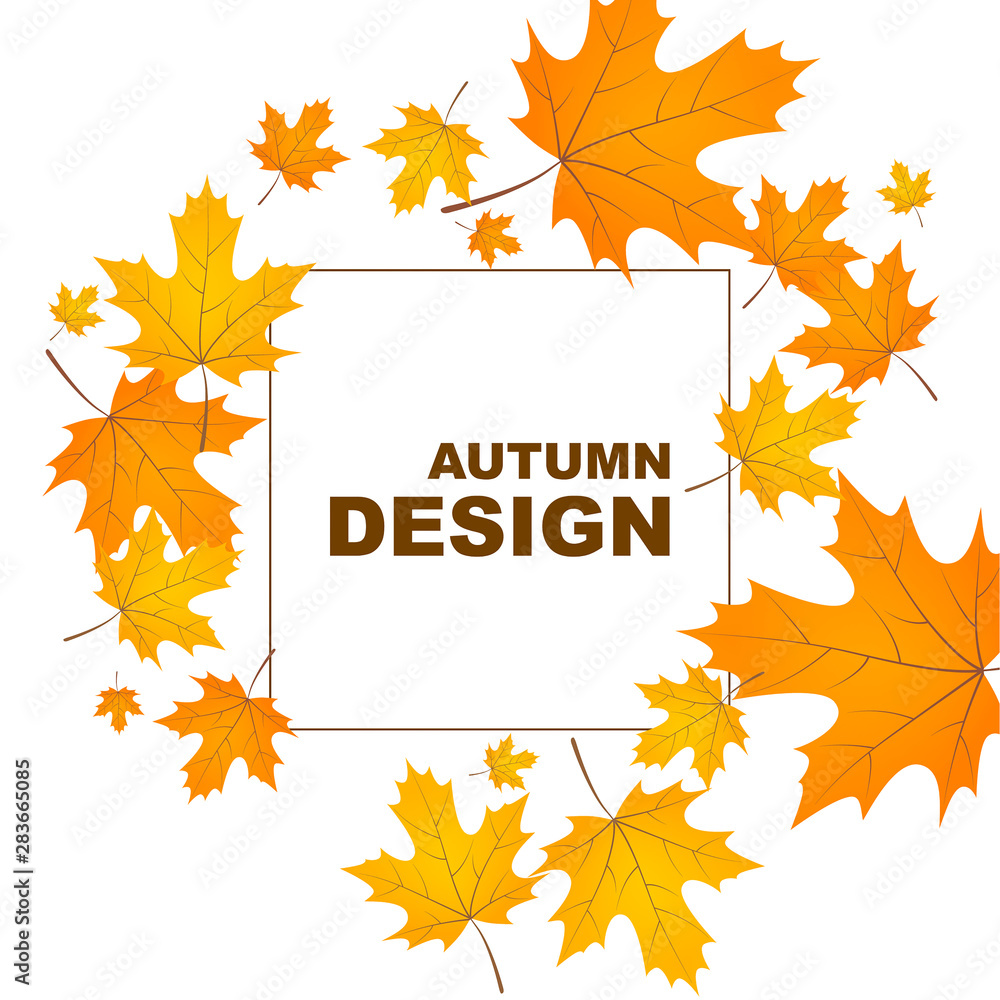 Abstract autumn background with yellow leaves of maple. Vector illustration with withered foliage.