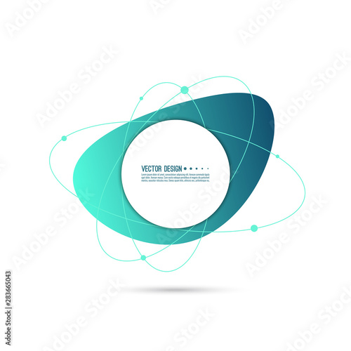 Abstract geometric shape with lines and particles, molecules. Vector gradient banner.