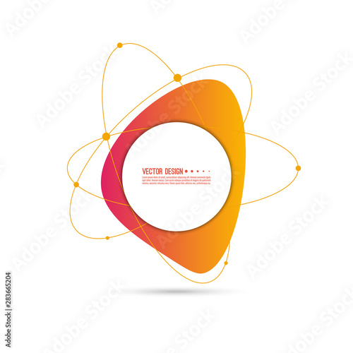 Abstract geometric shape with lines and particles, molecules. Vector gradient banner.