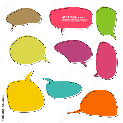 Set of bright varied speech bubbles. Empty cartoon vector frames, text box for conversation.