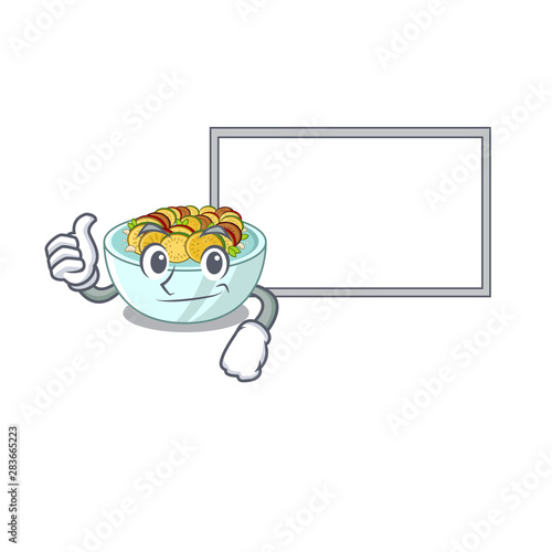 Thumbs up with board ratatouille is cooked in mascot pan