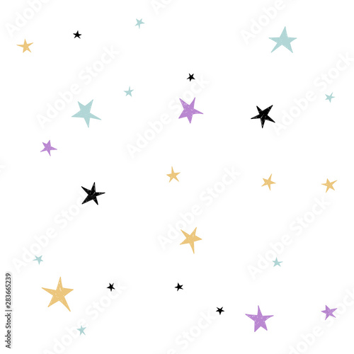 Set of cute hand drawn star. Abstract vector background with multicolored cute handdrawn starry.