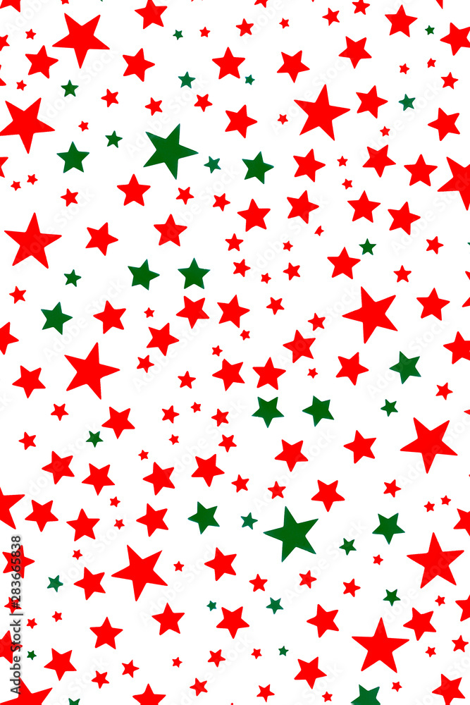Bright and vibrant red green stars isolated on white background. Festive, holidays and christmas concept.