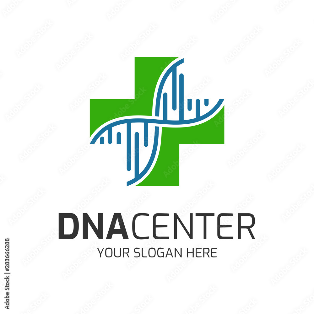 DNA medical cross logo.flat style.health care icon.green and blue vector.modern design concept