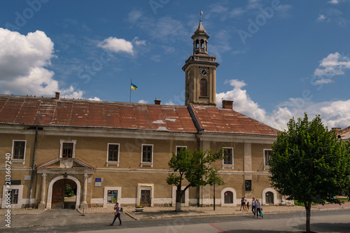 Town Hall House at Market Square in Berezhany, Ternopil region, Ukraine. August 2019