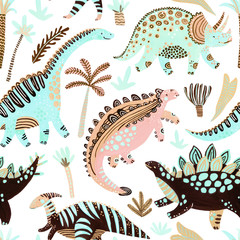 Fototapete Skandinavische Kindermuster Cartoon Dinosaurier Kindermuster Skandinavisch  © Tanya Syrytsyna