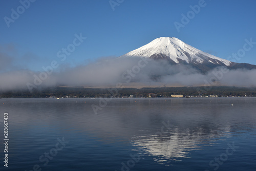 Mt. Fuji and blue sky and lake