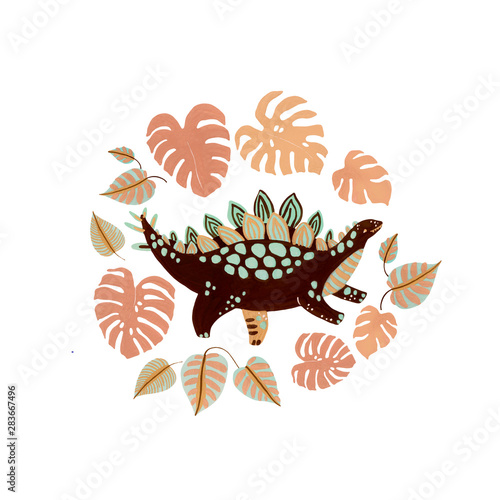 Cute cartoon dinosaur poster in scandinavian style