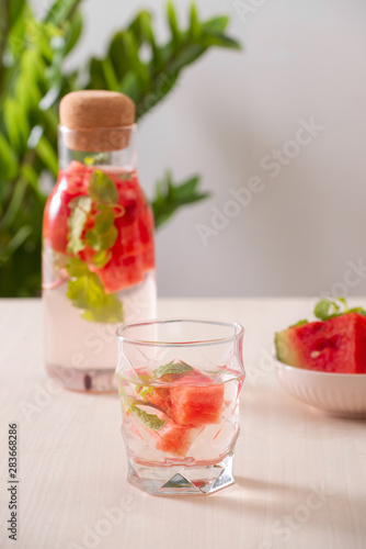  infused water of watermelon on white background