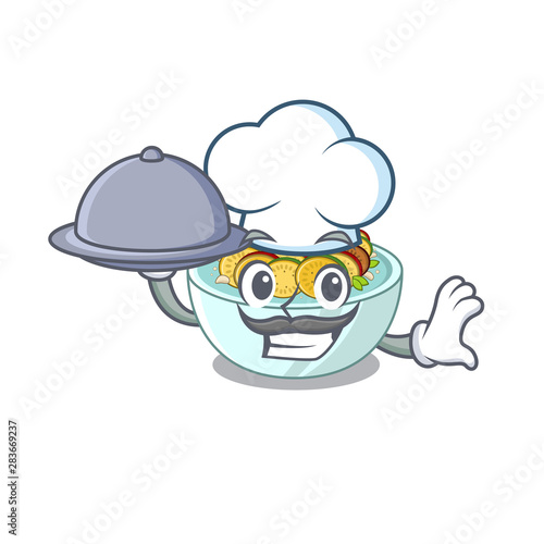 Chef with food ratatouille isolated with in the cartoon