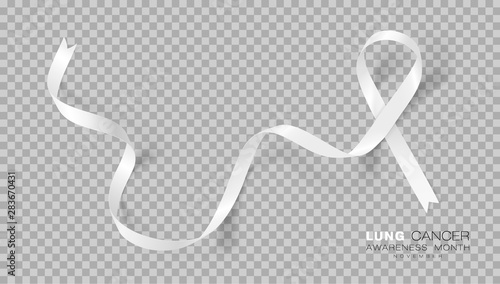 Lung Cancer Awareness Month. White Color Ribbon Isolated On Transparent Background. Vector Design Template For Poster.