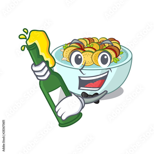 With beer ratatouille on a cartoon wooden table