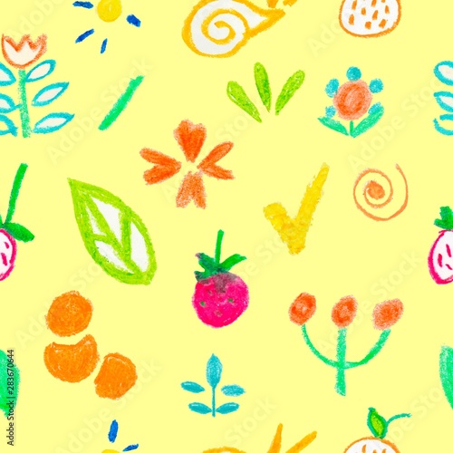 Seamless pattern as children's drawing wax crayons