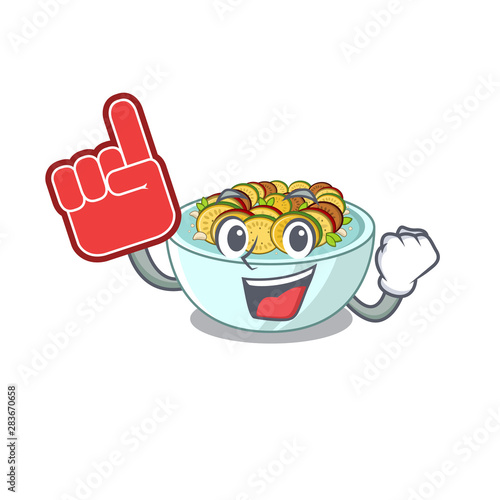 Foam finger ratatouille on a cartoon wooden table