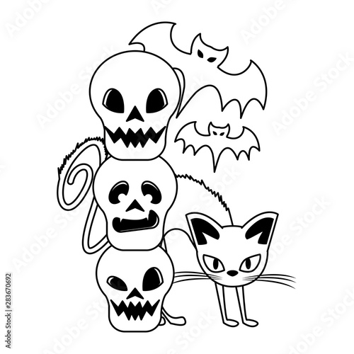 halloween october scary celebration cartoon in black and white