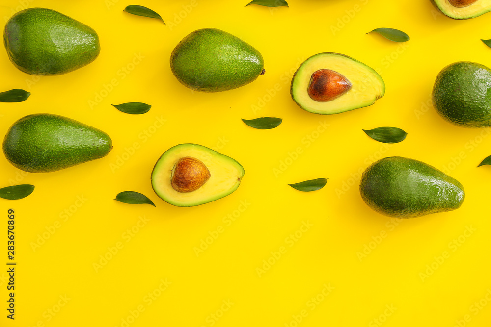 Fresh ripe avocados on color background Fresh ripe avocados on color background