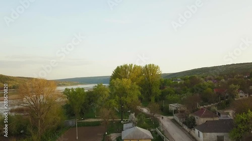 A little European village. Flight over cmall village. Moldavian little village. photo