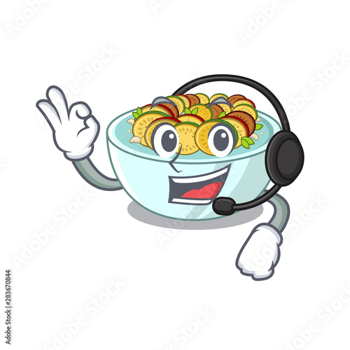 With headphone ratatouille on a cartoon wooden table