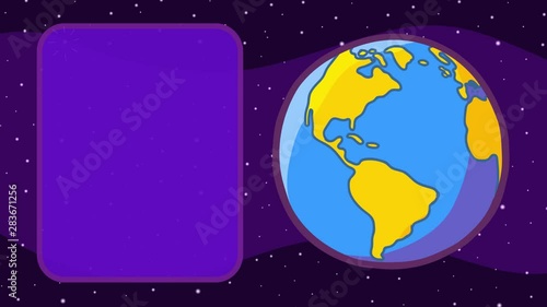 Titles or describtion Earth cartoon animation with frame. Doodle crazy pulsing globe. Looks like a fantastic ball. Fully hand drawn, dynamic, optionally isolated, with colour outlines. Sky and stars. photo