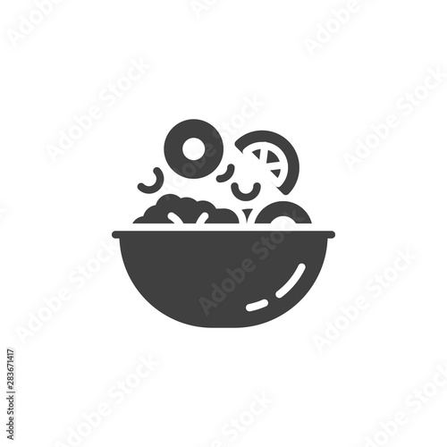Vegetable salad cooking vector icon. Food preparation filled flat sign for mobile concept and web design. Falling vegetables into bowl glyph icon. Symbol, logo illustration. Vector graphics