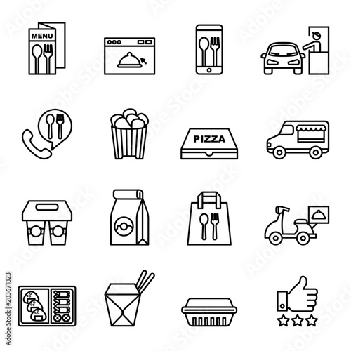 Fast food. Take away. Package icons for delivery. Thin Line Style stock vector.