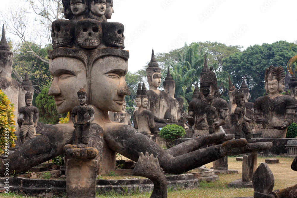 Vientiane Buddha park stone statues in Laos